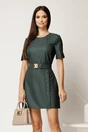 Rochie scurta verde pin din stofa cu dungi si curea in talie, 1, dyfashion.ro