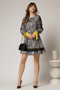 Rochie scurta zebra print din satin cu detalii galbene, 3, dyfashion.ro
