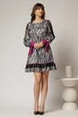 Rochie scurta zebra print din satin cu detalii mov, 3, dyfashion.ro