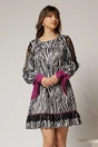 Rochie scurta zebra print din satin cu detalii mov, 1, dyfashion.ro