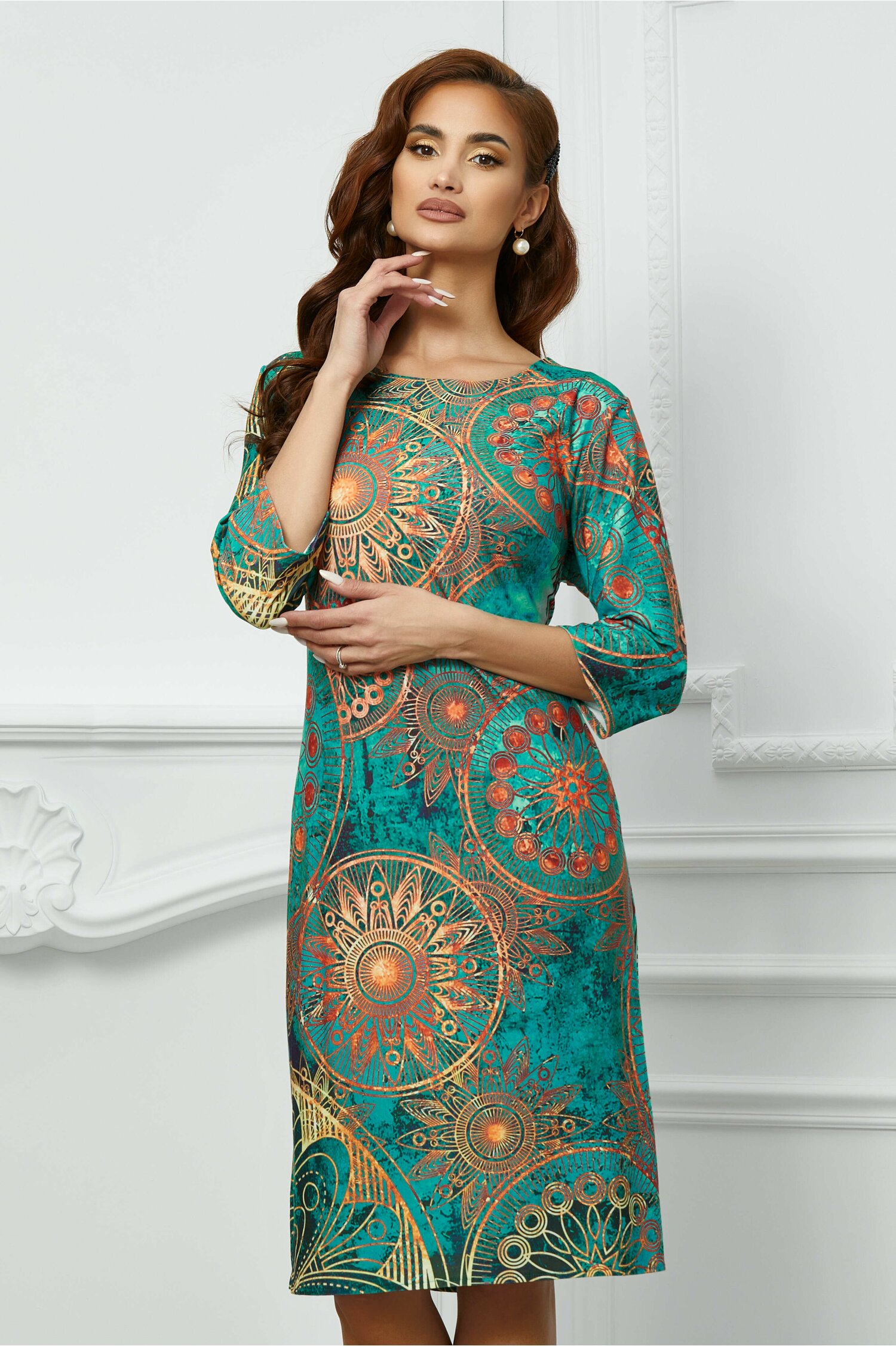 Rochie silvia turocaz cu imprimeu mandala