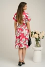 Rochie din viscoza alba cu imprimeuri fucsia si curea in talie