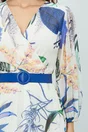 Rochie Sorana alba cu imprimeuri florale albastre