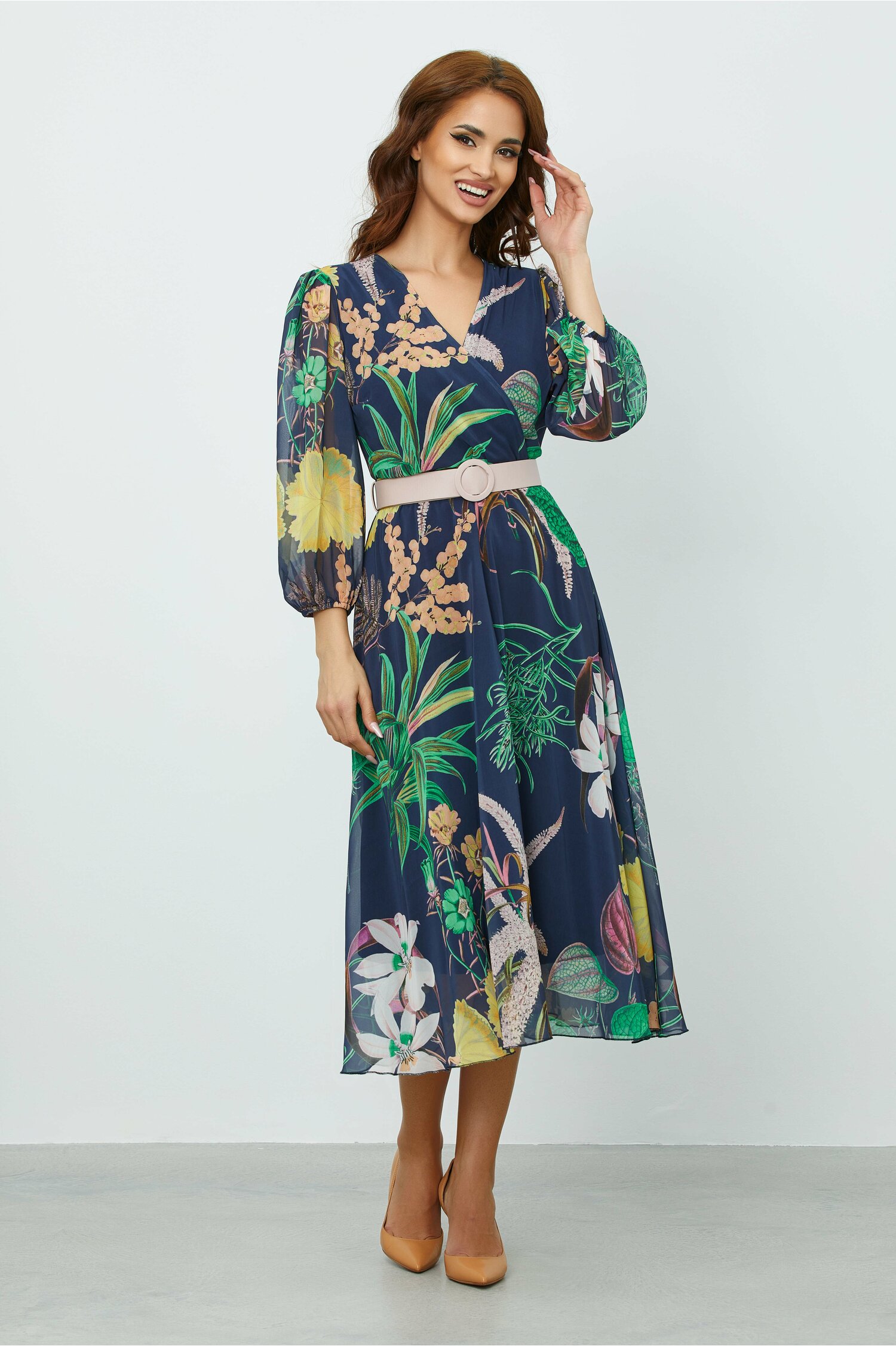 Rochie sorana bleumarin cu imprimeuri florale