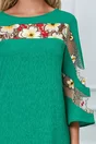 Rochie Sorana verde cu broderie florala pe bust si maneci