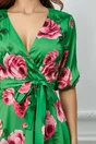 Rochie Sorana verde cu trandafiri fucsia