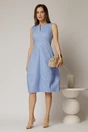 Rochie tip sarafan bleu cu decupaj la bust si fusta gogosar din poplin, 3, dyfashion.ro