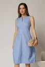 Rochie tip sarafan bleu cu decupaj la bust si fusta gogosar din poplin, 1, dyfashion.ro