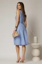 Rochie tip sarafan bleu cu decupaj la bust si fusta gogosar din poplin, 2, dyfashion.ro
