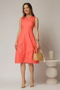 Rochie tip sarafan oranj cu decupaj la bust si fusta gogosar din poplin, 3, dyfashion.ro