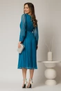Rochie turcoaz de seara din matase naturala cu broderie la bust, 2, dyfashion.ro