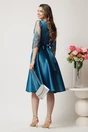 Rochie turcoaz din tafta in clos cu cordon in talie- Ella Collection Adria, 2, dyfashion.ro