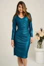 Rochie turcoaz conica din lurex cu fronseu- Viada, 1, dyfashion.ro