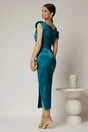 Rochie turcoaz midi de ocazie din tafta cu croi petrecut, 2, dyfashion.ro