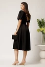 Rochie Valeria midi neagra din satin cu broderie florala si paiete la bust, 2, dyfashion.ro