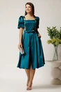 Rochie Valeria midi turcoaz din satin cu broderie florala si paiete la bust, 3, dyfashion.ro