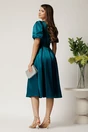 Rochie Valeria midi turcoaz din satin cu broderie florala si paiete la bust, 2, dyfashion.ro
