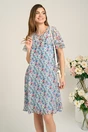 Rochie vaporoasa de zi din voal ivory cu flori bleu si roz