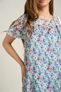 Rochie vaporoasa de zi din voal ivory cu flori bleu si roz