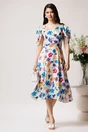 Rochie vaporoasa din satin alba cu flori colorate, 3, dyfashion.ro
