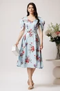 Rochie vaporoasa din satin bleu cu trandafiri roz, 3, dyfashion.ro