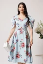 Rochie vaporoasa din satin bleu cu trandafiri roz, 1, dyfashion.ro