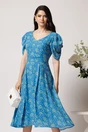 Rochie vaporoasa din viscoza albastra cu flori galbene, 1, dyfashion.ro