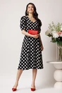 Rochie vaporoasa din viscoza neagra cu buline albe, 4, dyfashion.ro