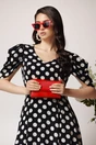 Rochie vaporoasa din viscoza neagra cu buline albe, 3, dyfashion.ro