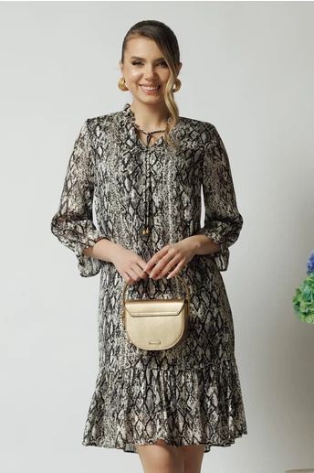 Rochie vaporoasa din voal cu print snake gri