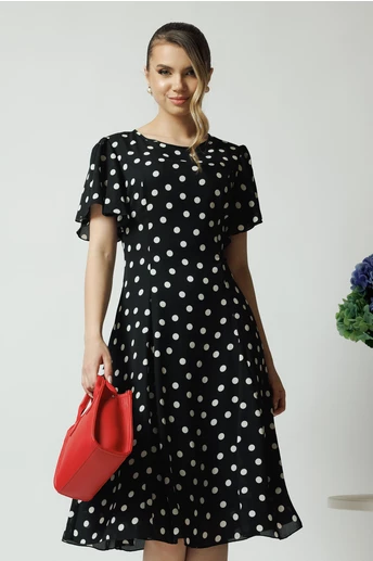 Rochie vaporoasa din voal neagra cu buline si maneci scurte fluture