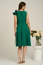 Rochie verde cu floare in talie si volanas pe un umar