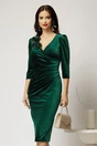 Rochie verde din catifea cu aplicatii florale si nasturi pe talie, 1, dyfashion.ro