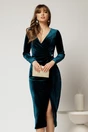 Rochie verde din catifea cu decolteu petrecut, 1, dyfashion.ro