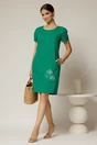 Rochie verde din in cu flori brodate si croi drept, 3, dyfashion.ro