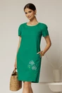 Rochie verde din in cu flori brodate si croi drept, 1, dyfashion.ro