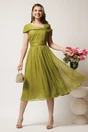 Rochie verde din matase naturala cu maneci scurte- Leonard Collection, 3, dyfashion.ro