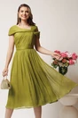Rochie verde din matase naturala cu maneci scurte- Leonard Collection, 1, dyfashion.ro