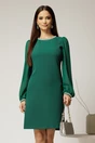 Rochie DY Fashion verde eleganta cu maneci din voal si aplicatii la decolteu, 1, dyfashion.ro