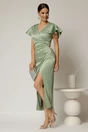 Rochie verde fistic cu croi mulat din tafta si aplicatii pe talie, 1, dyfashion.ro
