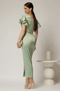 Rochie verde fistic cu croi mulat din tafta si aplicatii pe talie, 2, dyfashion.ro
