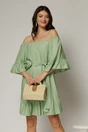 Rochie verde fistic din vascoza cu volan la baza si maneci trei sferturi, 1, dyfashion.ro