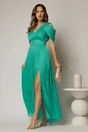 Rochie de seara verde turcoaz cu maneci vaporoase din voal peliculizat, 1, dyfashion.ro