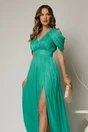 Rochie de seara verde turcoaz cu maneci vaporoase din voal peliculizat, 3, dyfashion.ro