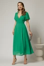 Rochie verde lunga de ocazie din voal cu decolteul petrecut, 3, dyfashion.ro