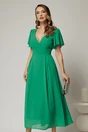 Rochie verde lunga de ocazie din voal cu decolteul petrecut, 1, dyfashion.ro