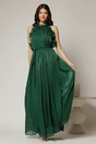 Rochie verde lunga de ocazie din voal peliculizat cu cordon impletit, 1, dyfashion.ro