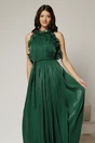 Rochie verde lunga de ocazie din voal peliculizat cu cordon impletit, 3, dyfashion.ro