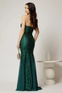 Rochie verde lunga de seara din paiete cu bretele subtiri si insertii de voal pe fusta, 2, dyfashion.ro