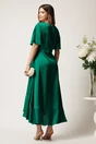 Rochie verde lunga din satin in clos cu volan si crapatura pe fusta, 2, dyfashion.ro
